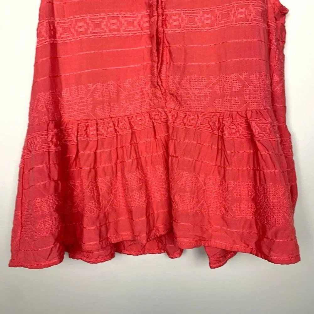 Cupcakes & Cashmere | NWT Hughes Embroidered Peplum Hem Top Coral Size Small - Picture 5 of 6